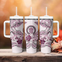 Polynesian Manta Ray Tumbler With Handle Pink Floral Turtle Tattoo - Polynesian Pride