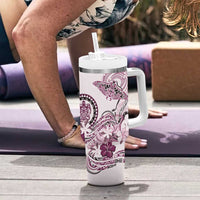Polynesian Manta Ray Tumbler With Handle Pink Floral Turtle Tattoo - Polynesian Pride