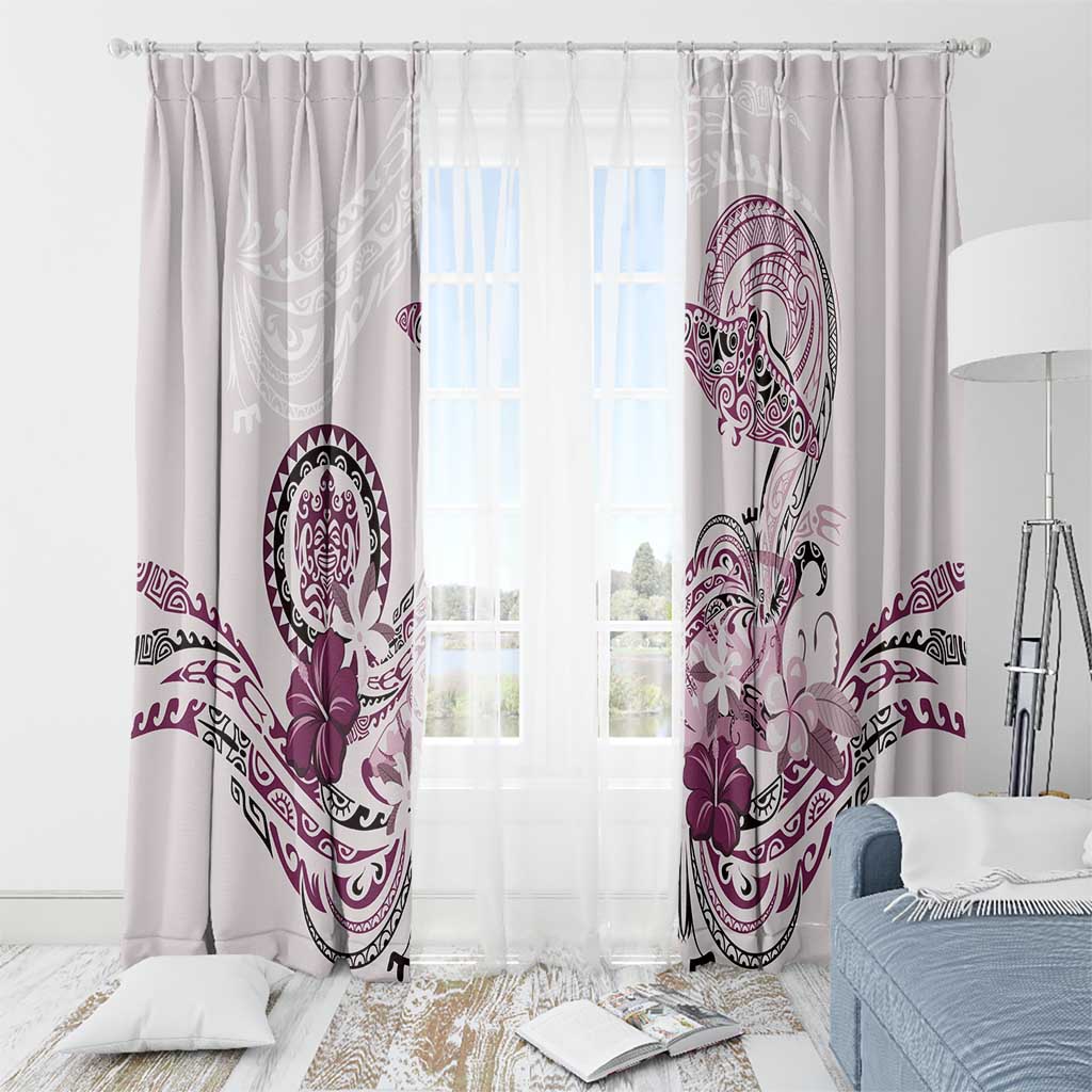 Polynesian Manta Ray Window Curtain Pink Floral Turtle Tattoo - Polynesian Pride