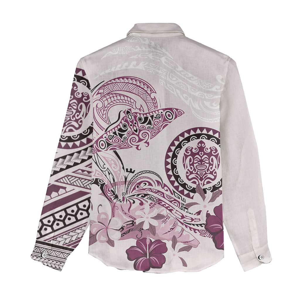 Polynesian Manta Ray Women Casual Shirt Pink Floral Turtle Tattoo - Polynesian Pride