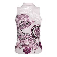 Polynesian Manta Ray Women Sleeveless Polo Shirt Pink Floral Turtle Tattoo - Polynesian Pride