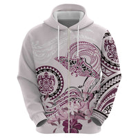 Polynesian Manta Ray Zip Hoodie Pink Floral Turtle Tattoo - Polynesian Pride