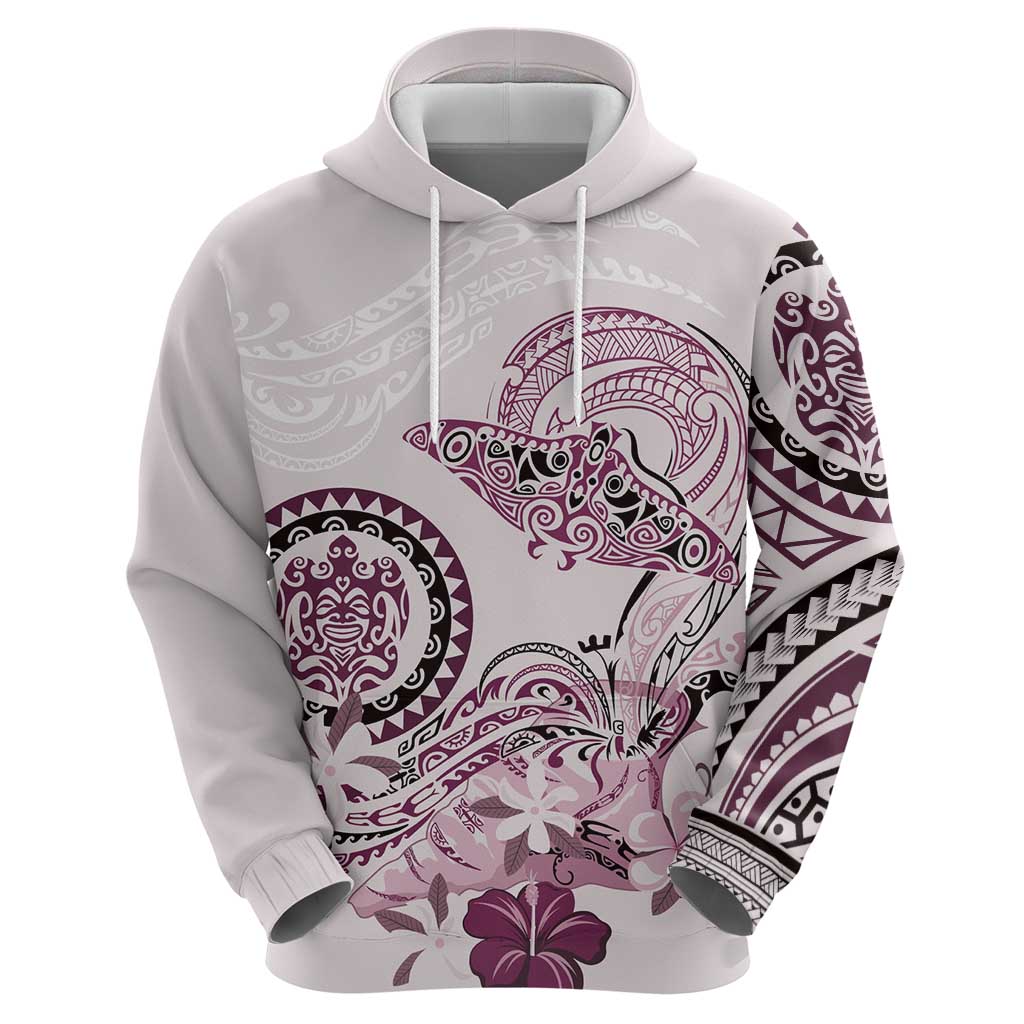Polynesian Manta Ray Zip Hoodie Pink Floral Turtle Tattoo - Polynesian Pride