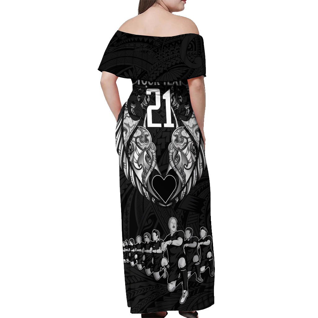 Custom New Zealand Rugby Off Shoulder Maxi Dress Black Haka Dance With NZ Champions History LT9 - Polynesian Pride