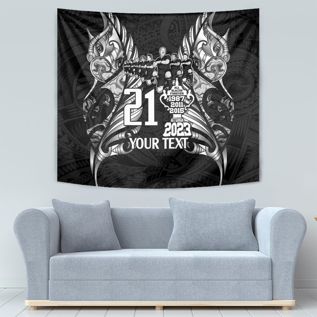 Custom New Zealand Rugby Tapestry Black Haka Dance With NZ Champions History LT9 - Polynesian Pride