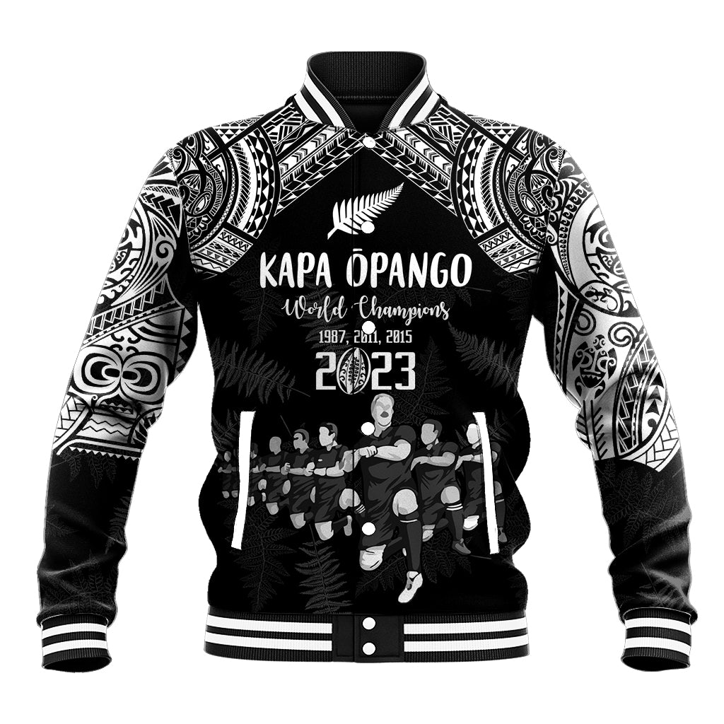 NZ Rugby Baseball Jacket Kapa Opango Maori Haka With Years of The All Black Champions LT9 Unisex Black - Polynesian Pride