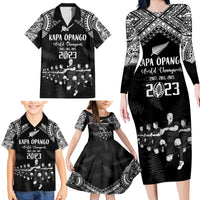 NZ Rugby Family Matching Long Sleeve Bodycon Dress and Hawaiian Shirt Kapa Opango Maori Haka With Years of The All Black Champions LT9 - Polynesian Pride