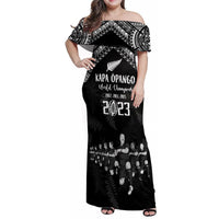 NZ Rugby Family Matching Off Shoulder Maxi Dress and Hawaiian Shirt Kapa Opango Maori Haka With Years of The All Black Champions LT9 Mom's Dress Black - Polynesian Pride