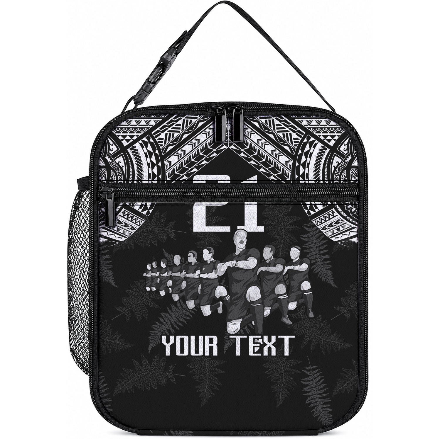 Custom NZ Rugby Lunch Bag Kapa Opango Maori Haka With Years of The All Black Champions LT9 10.2 × 8.3 × 4.3 inch Black - Polynesian Pride
