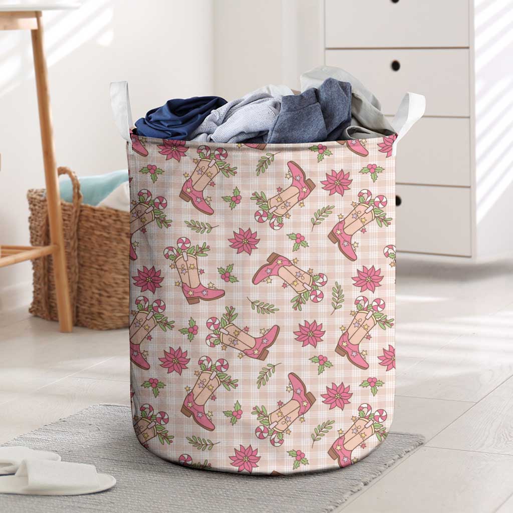 Beige Paniolo Palaka Hawaiian Cowgirl Christmas Laundry Basket - Polynesian Pride