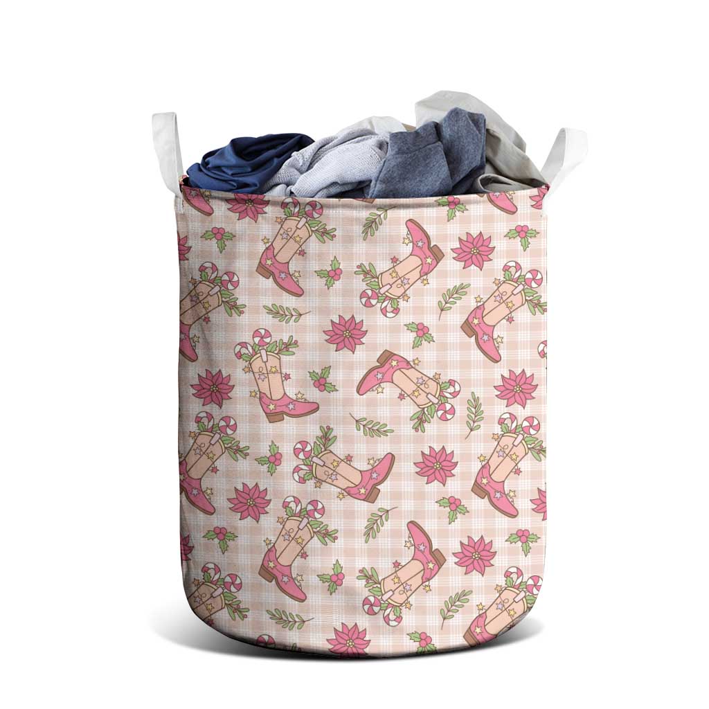Beige Paniolo Palaka Hawaiian Cowgirl Christmas Laundry Basket - Polynesian Pride