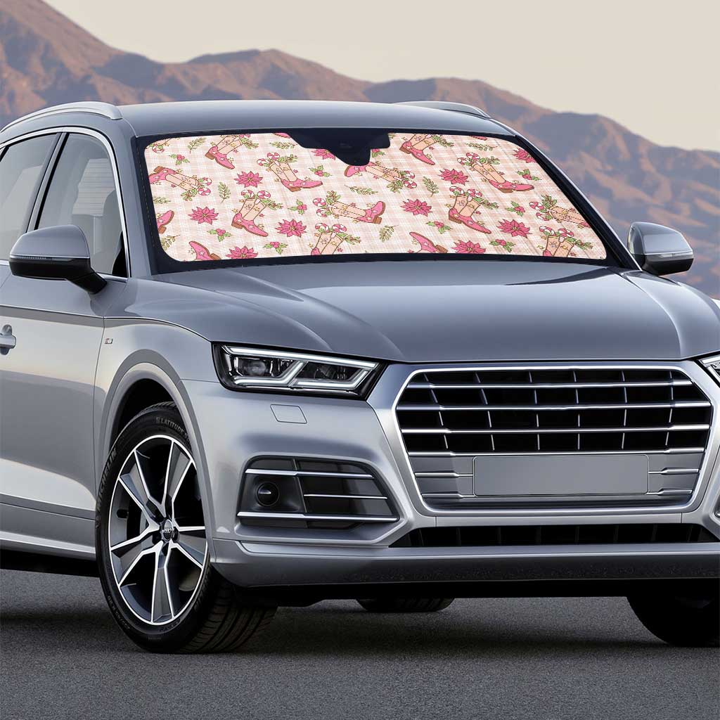 Beige Paniolo Palaka Hawaiian Cowgirl Christmas Auto Sun Shade - Polynesian Pride