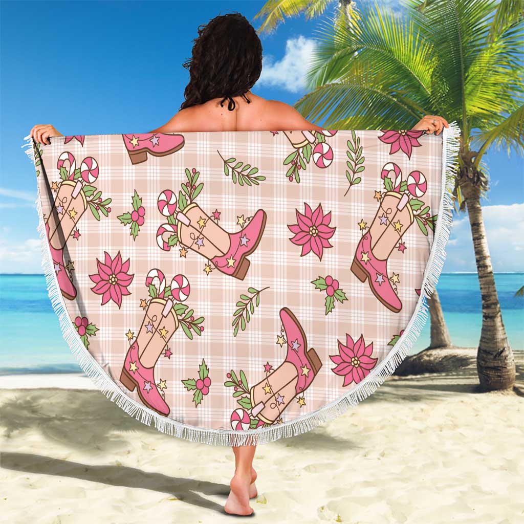 Beige Paniolo Palaka Hawaiian Cowgirl Christmas Beach Blanket - Polynesian Pride