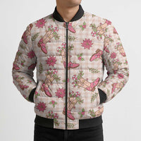 Beige Paniolo Palaka Hawaiian Cowgirl Christmas Bomber Puffer Jacket - Polynesian Pride