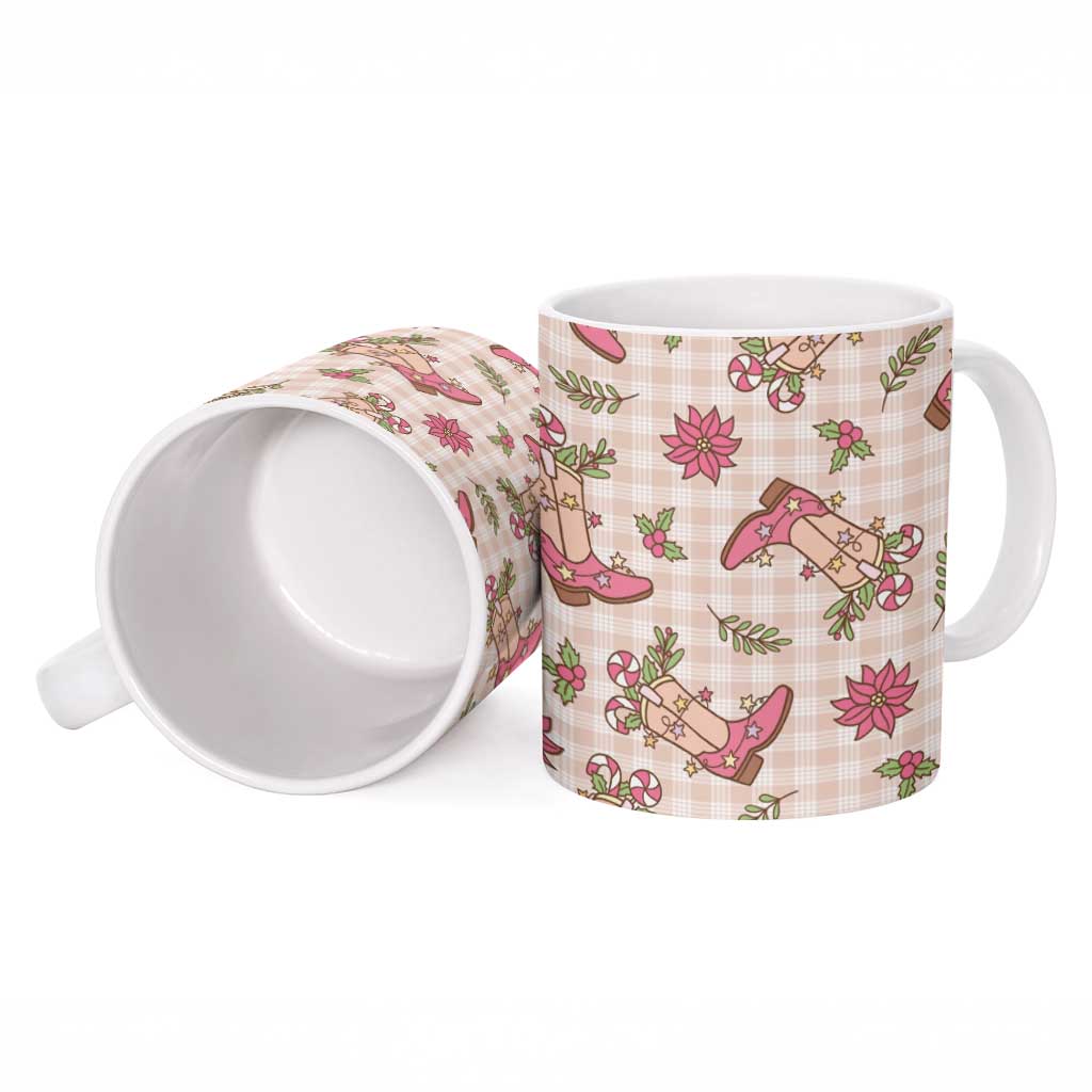 Beige Paniolo Palaka Hawaiian Cowgirl Christmas Ceramic Mug - Polynesian Pride