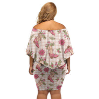 Beige Paniolo Palaka Hawaiian Cowgirl Christmas Family Matching Off Shoulder Short Dress and Hawaiian Shirt - Polynesian Pride