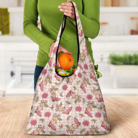 Beige Paniolo Palaka Hawaiian Cowgirl Christmas Grocery Bag - Polynesian Pride