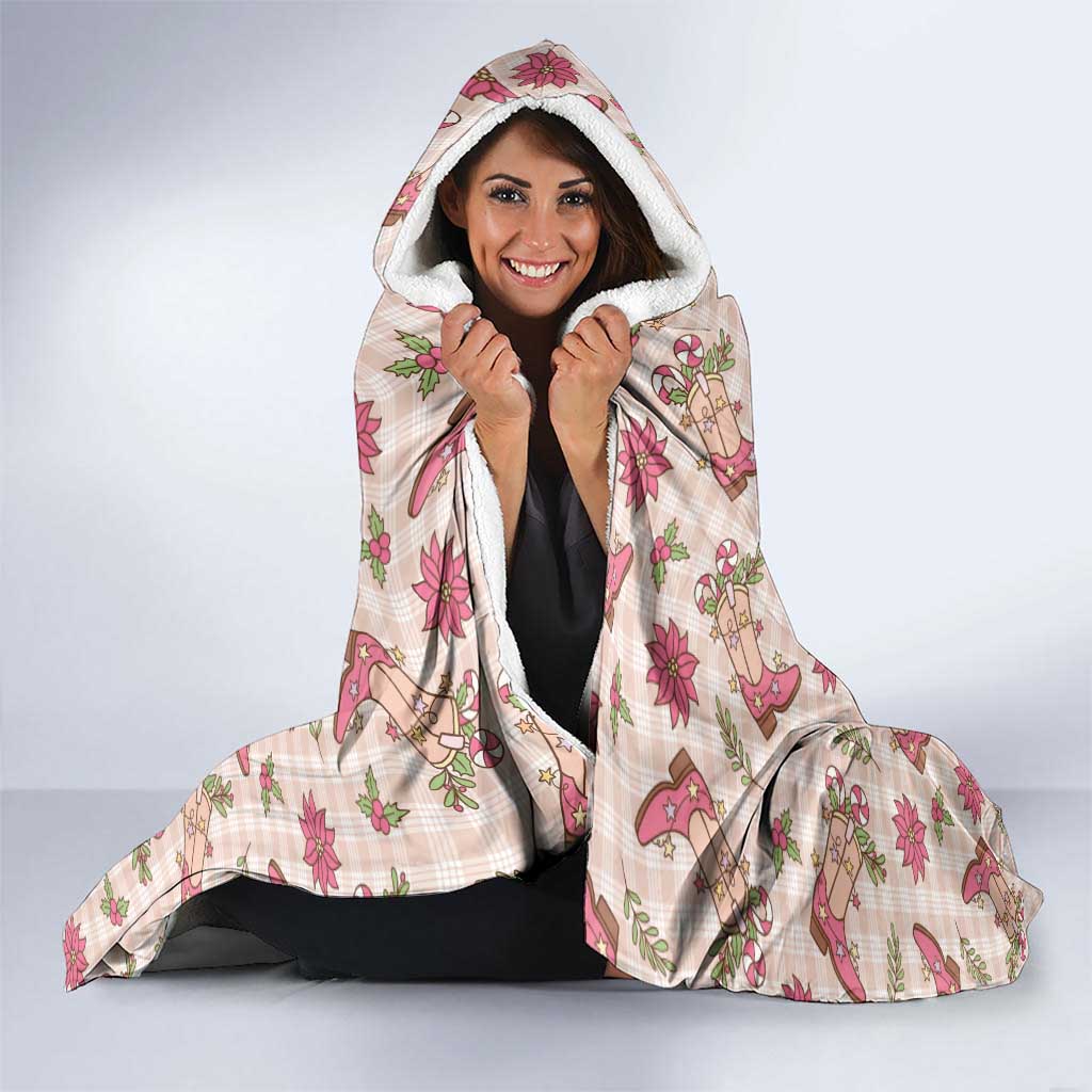Beige Paniolo Palaka Hawaiian Cowgirl Christmas Hooded Blanket - Polynesian Pride