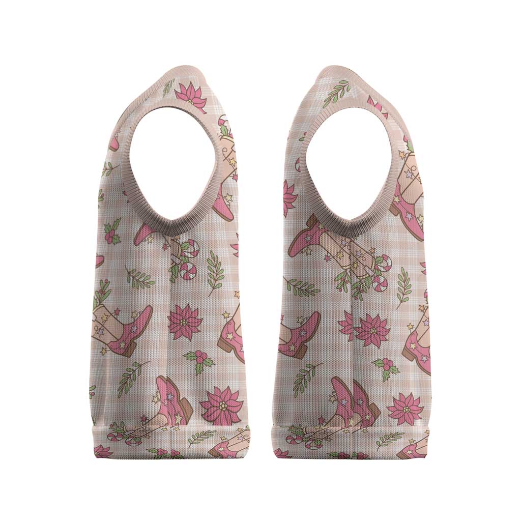 Beige Paniolo Palaka Hawaiian Cowgirl Christmas Knitted V-Neck Vest - Polynesian Pride