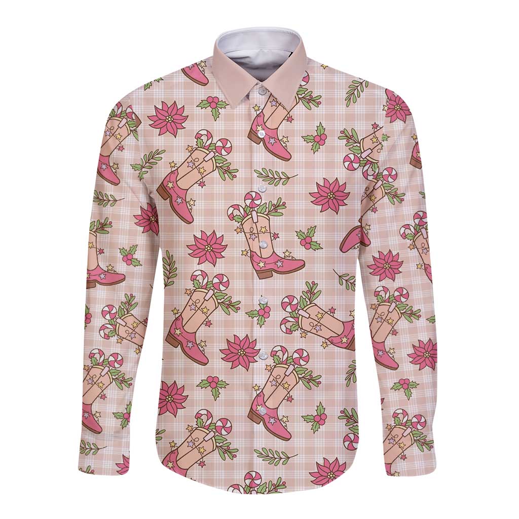 Beige Paniolo Palaka Hawaiian Cowgirl Christmas Long Sleeve Button Shirt - Polynesian Pride
