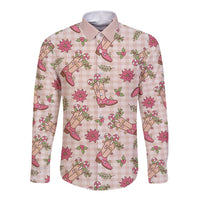 Beige Paniolo Palaka Hawaiian Cowgirl Christmas Long Sleeve Button Shirt - Polynesian Pride