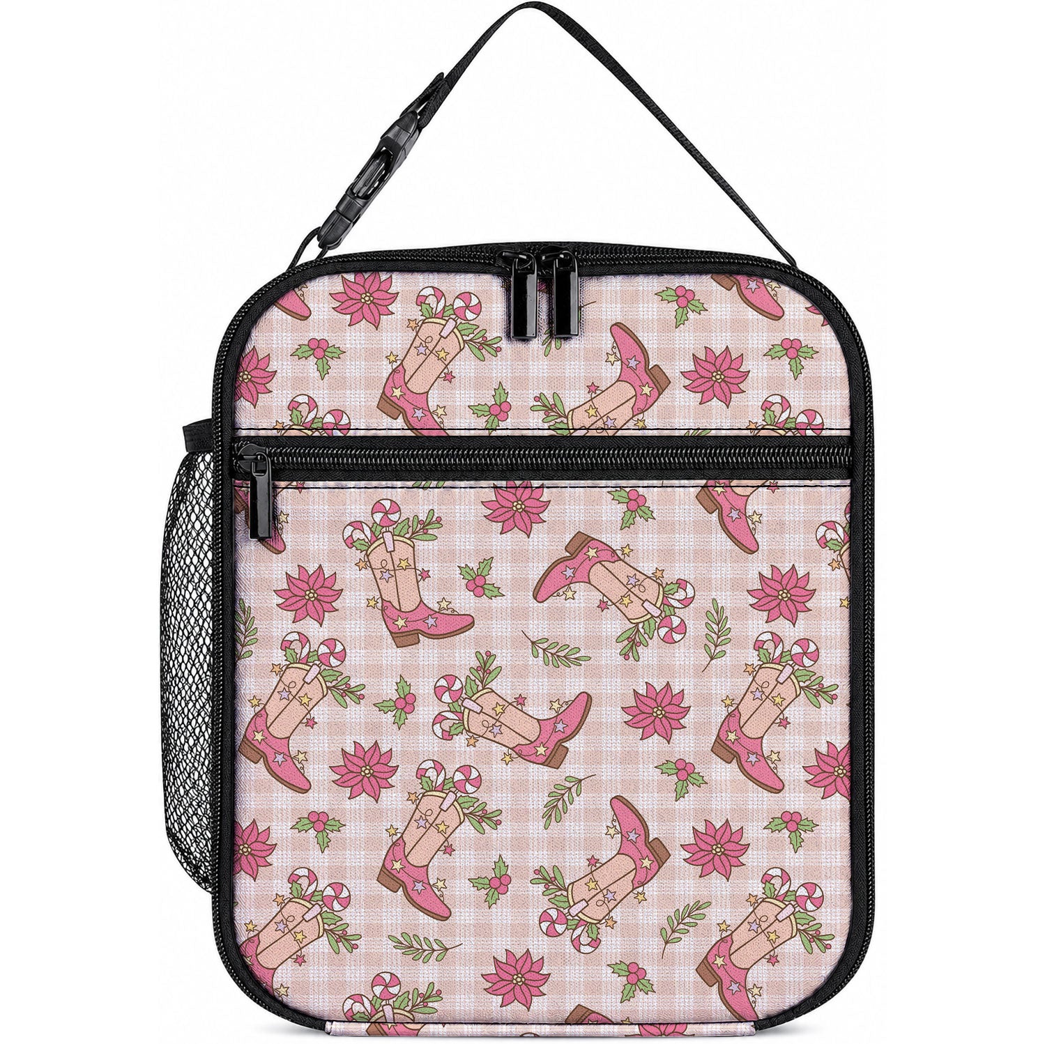Beige Paniolo Palaka Hawaiian Cowgirl Christmas Lunch Bag LT9 10.2 × 8.3 × 4.3 inch Beige - Polynesian Pride