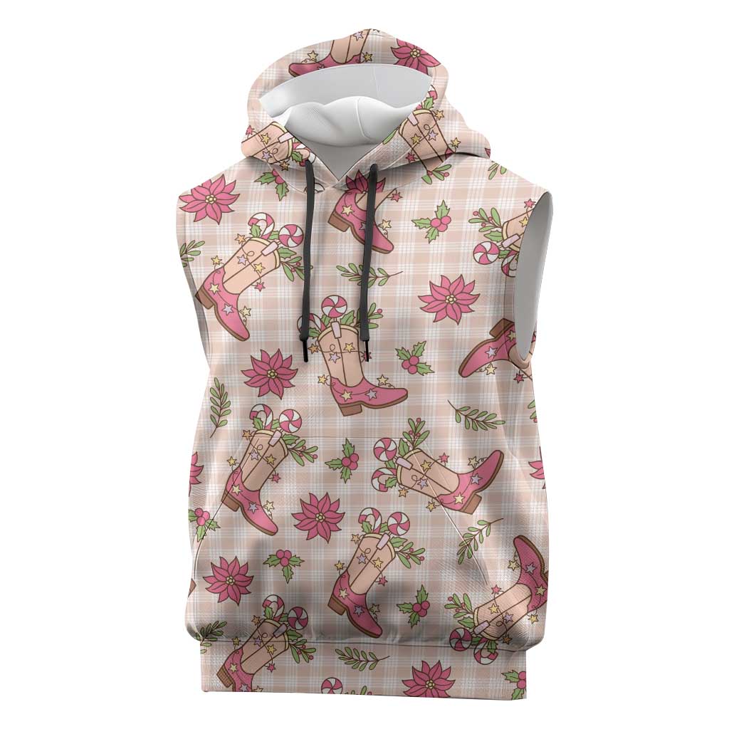 Beige Paniolo Palaka Hawaiian Cowgirl Christmas Sleeveless Hoodie - Polynesian Pride
