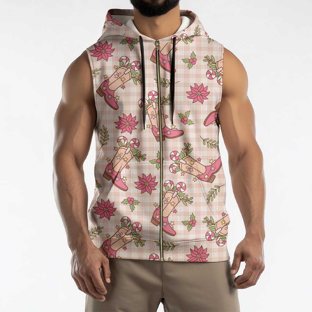 Beige Paniolo Palaka Hawaiian Cowgirl Christmas Sleeveless Zip Hoodie - Polynesian Pride
