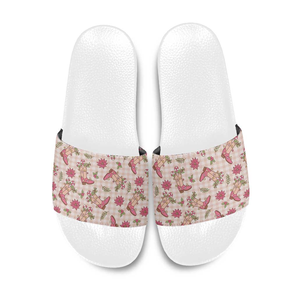 Beige Paniolo Palaka Hawaiian Cowgirl Christmas Slide Sandals - Polynesian Pride