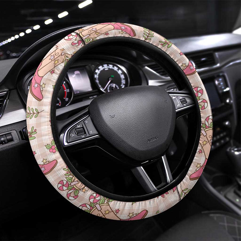 Beige Paniolo Palaka Hawaiian Cowgirl Christmas Steering Wheel Cover - Polynesian Pride