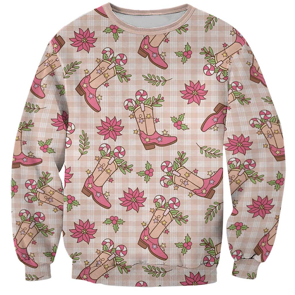 Beige Paniolo Palaka Hawaiian Cowgirl Christmas Sweatshirt - Polynesian Pride