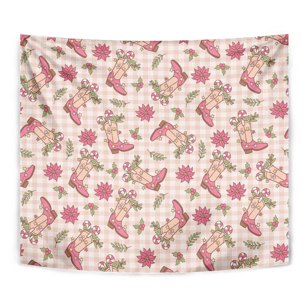 Beige Paniolo Palaka Hawaiian Cowgirl Christmas Tapestry - Polynesian Pride