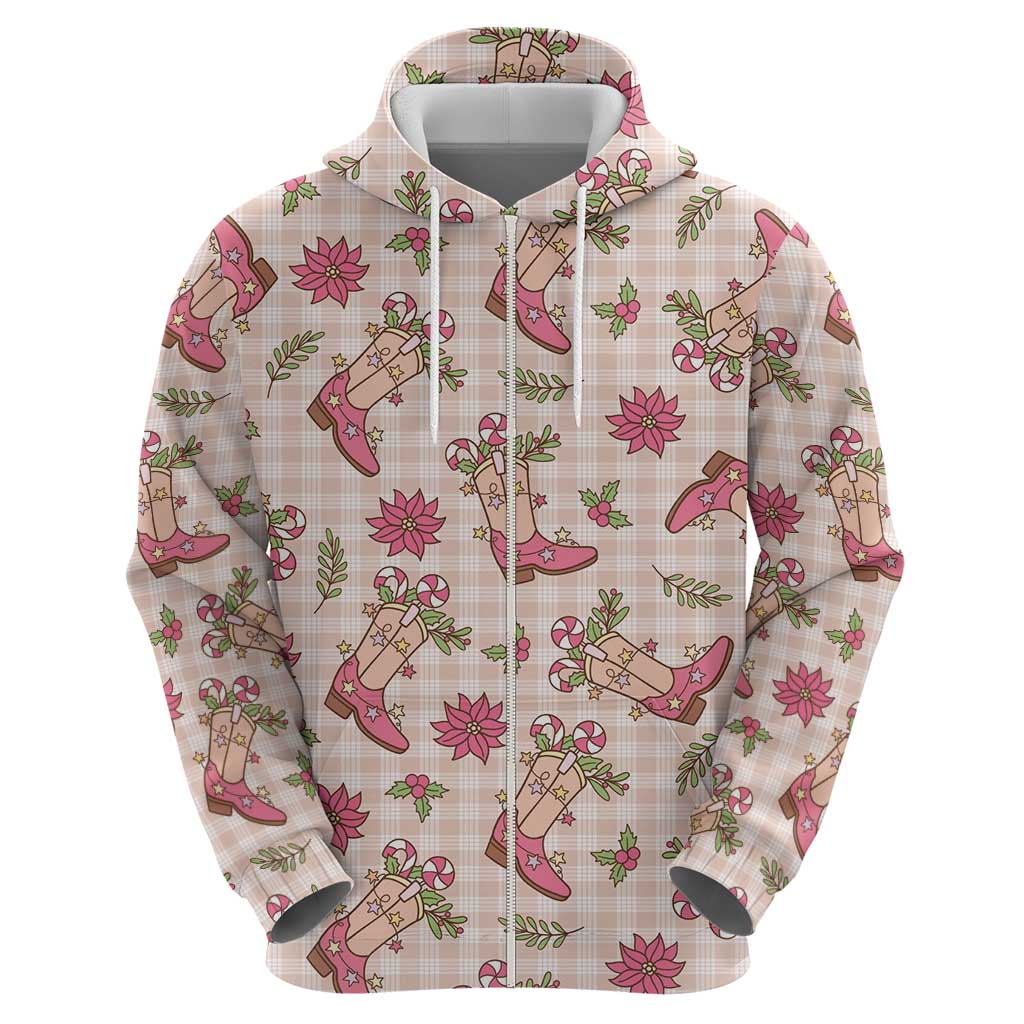 Beige Paniolo Palaka Hawaiian Cowgirl Christmas Zip Hoodie LT9 - Polynesian Pride