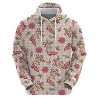 Beige Paniolo Palaka Hawaiian Cowgirl Christmas Zip Hoodie LT9 - Polynesian Pride