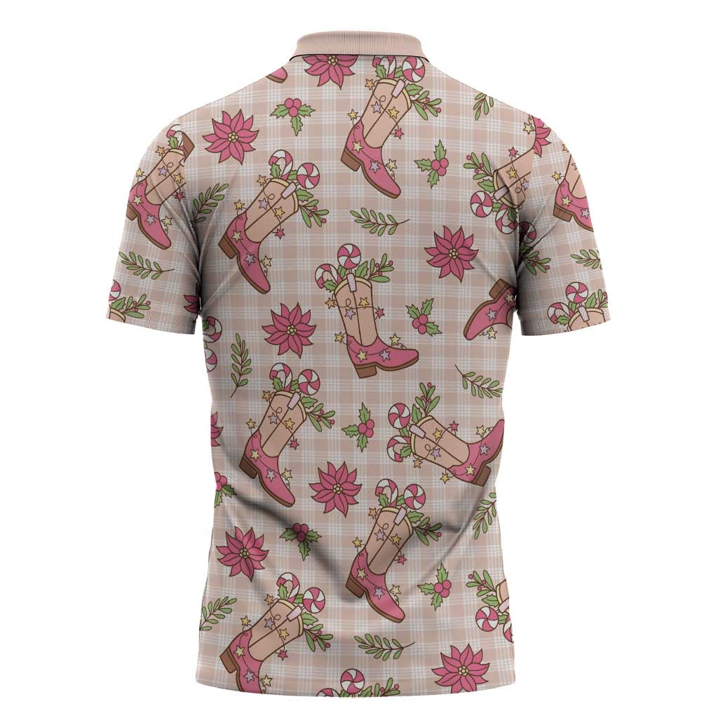 Beige Paniolo Palaka Hawaiian Cowgirl Christmas Zipper Polo Shirt - Polynesian Pride