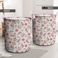 Gray Paniolo Palaka Hawaiian Cowgirl Christmas Laundry Basket - Polynesian Pride