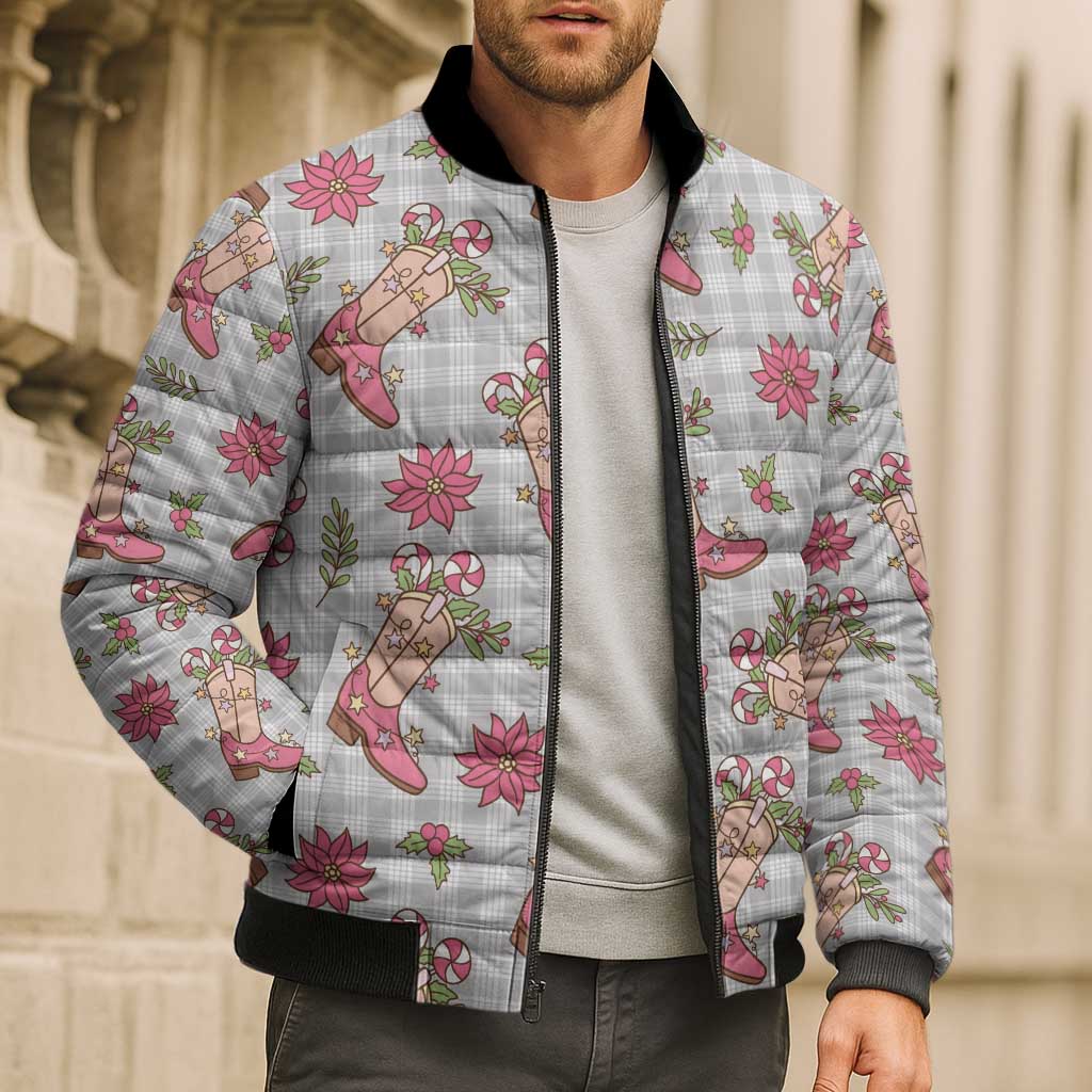 Gray Paniolo Palaka Hawaiian Cowgirl Christmas Bomber Puffer Jacket - Polynesian Pride