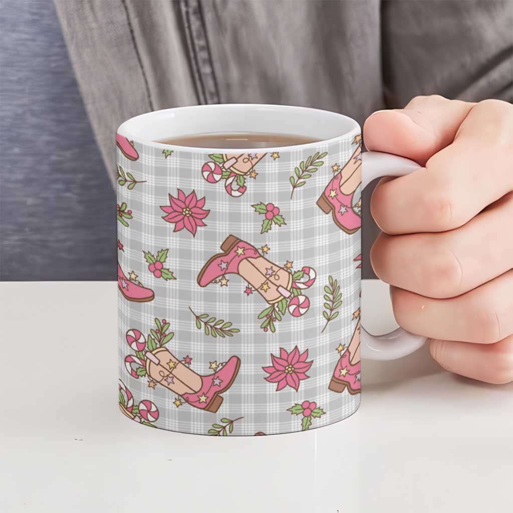 Gray Paniolo Palaka Hawaiian Cowgirl Christmas Ceramic Mug - Polynesian Pride