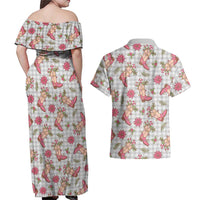 Gray Paniolo Palaka Hawaiian Cowgirl Christmas Couples Matching Off Shoulder Maxi Dress and Hawaiian Shirt - Polynesian Pride