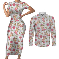Gray Paniolo Palaka Hawaiian Cowgirl Christmas Couples Matching Short Sleeve Bodycon Dress and Long Sleeve Button Shirt LT9 Gray - Polynesian Pride