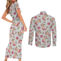 Gray Paniolo Palaka Hawaiian Cowgirl Christmas Couples Matching Short Sleeve Bodycon Dress and Long Sleeve Button Shirt LT9 - Polynesian Pride