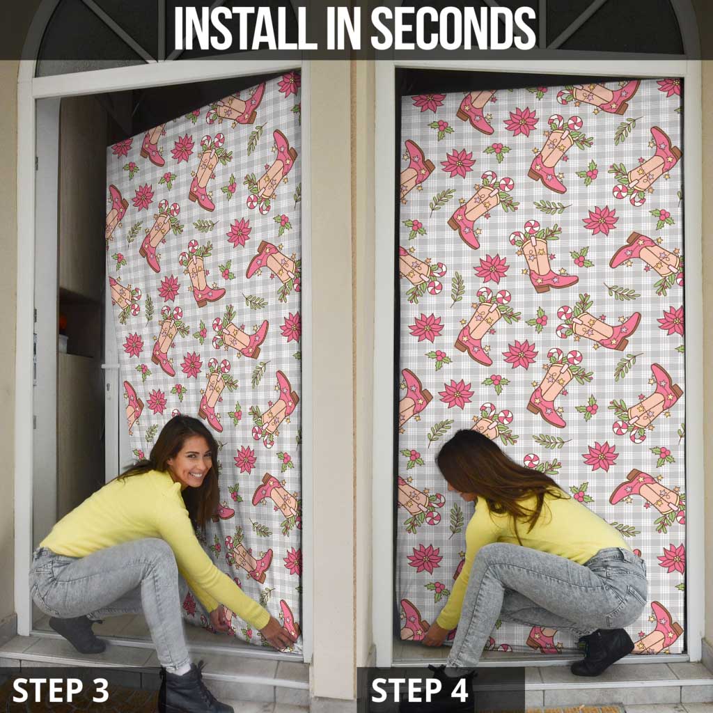 Gray Paniolo Palaka Hawaiian Cowgirl Christmas Door Cover LT9 - Polynesian Pride