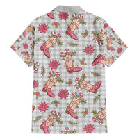 Gray Paniolo Palaka Hawaiian Cowgirl Christmas Family Matching Off Shoulder Short Dress and Hawaiian Shirt - Polynesian Pride