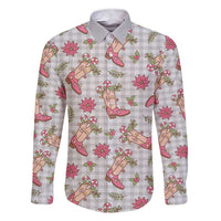 Gray Paniolo Palaka Hawaiian Cowgirl Christmas Family Matching Short Sleeve Bodycon Dress and Hawaiian Shirt - Polynesian Pride