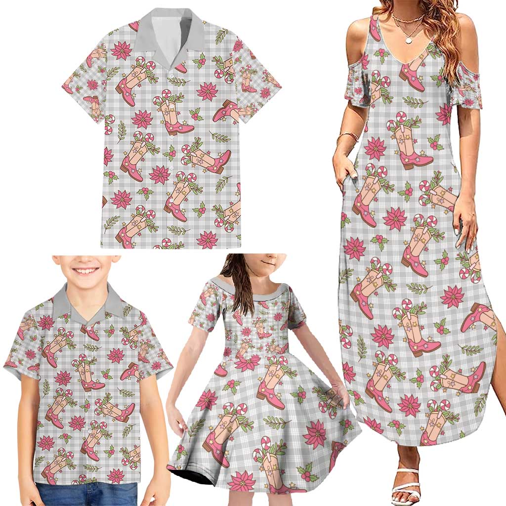 Gray Paniolo Palaka Hawaiian Cowgirl Christmas Family Matching Summer Maxi Dress and Hawaiian Shirt - Polynesian Pride
