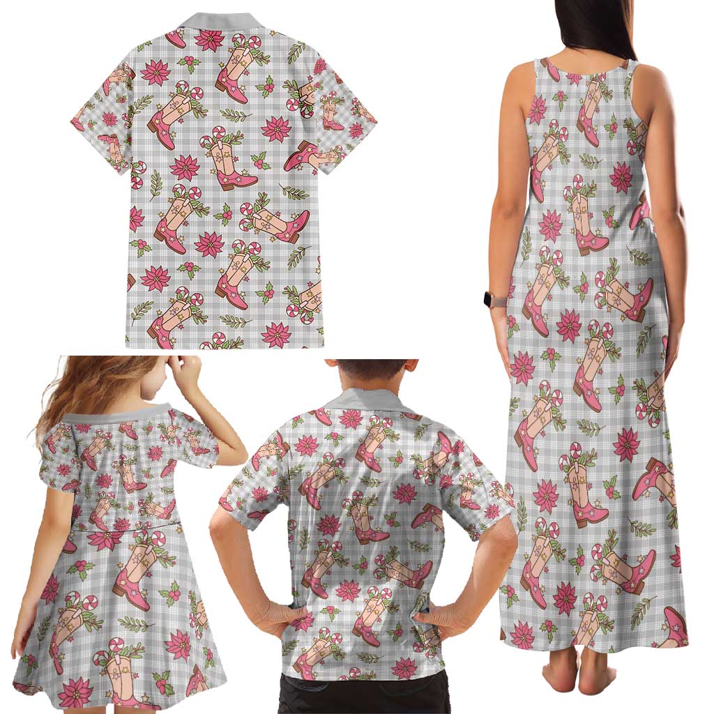 Gray Paniolo Palaka Hawaiian Cowgirl Christmas Family Matching Tank Maxi Dress and Hawaiian Shirt - Polynesian Pride