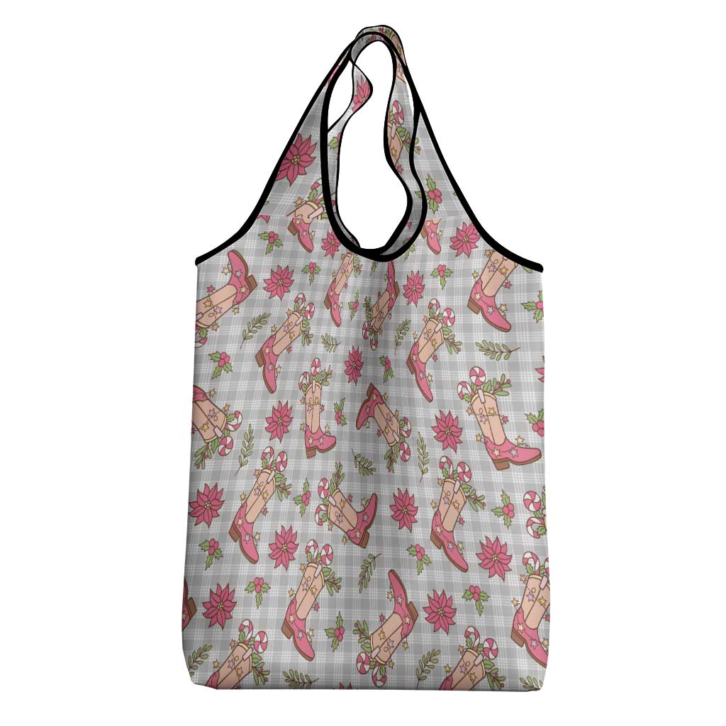 Gray Paniolo Palaka Hawaiian Cowgirl Christmas Grocery Bag - Polynesian Pride