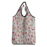 Gray Paniolo Palaka Hawaiian Cowgirl Christmas Grocery Bag - Polynesian Pride