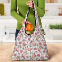 Gray Paniolo Palaka Hawaiian Cowgirl Christmas Grocery Bag - Polynesian Pride