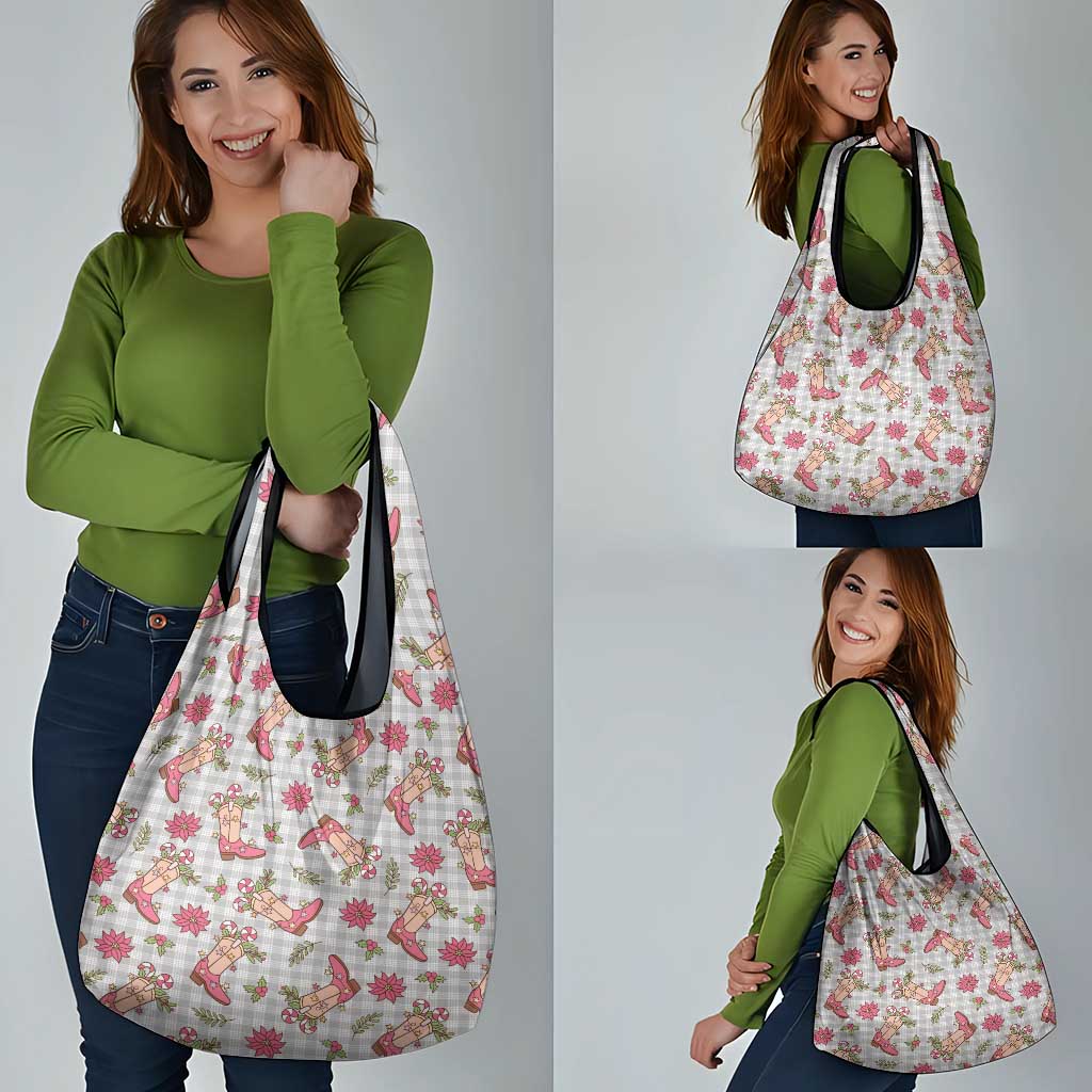 Gray Paniolo Palaka Hawaiian Cowgirl Christmas Grocery Bag - Polynesian Pride